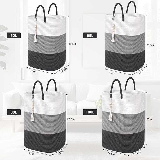 Woven Laundry Basket for Clothes, 100 L Large Rectangle Laundry Hampers - Image 8
