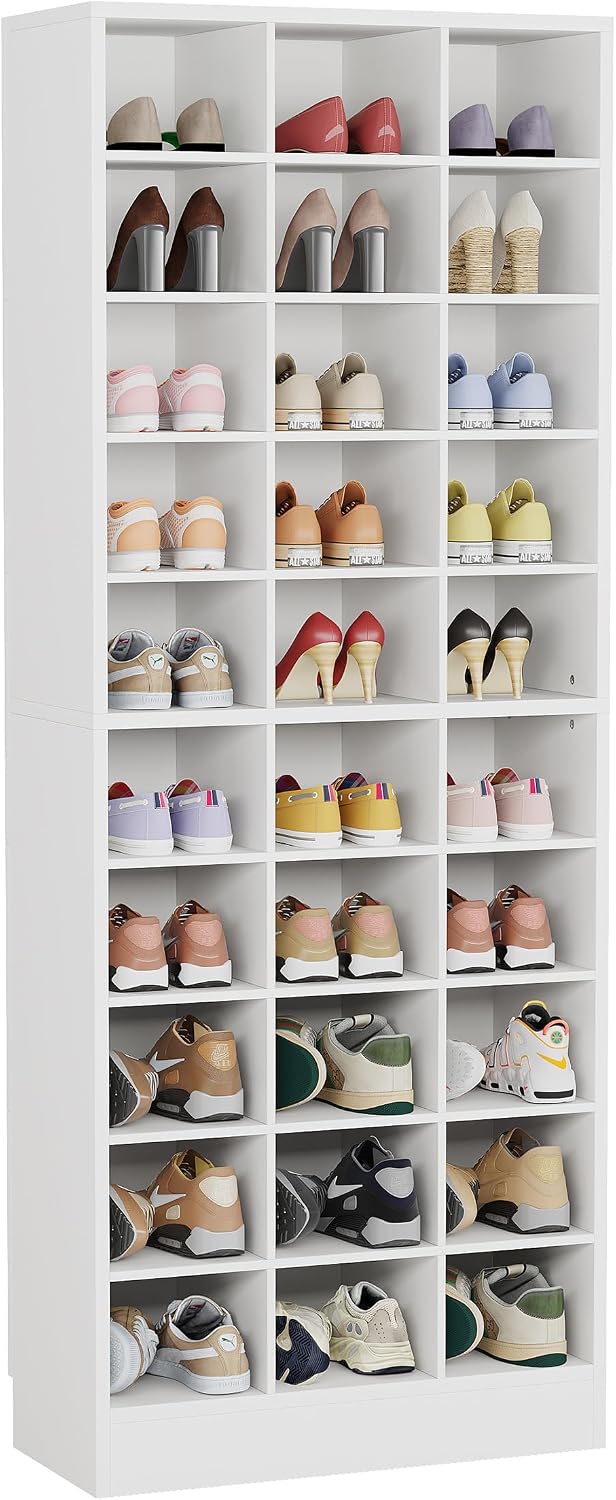 Tribesigns 10-Tier Shoe Storage Cabinet Set of 2, White Wooden Shoe Rack with...