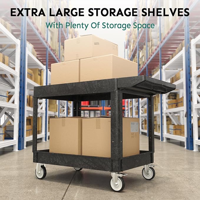 Utility Cart on Wheels, Heavy Duty Large Flat Top Rolling Service Cart - Image 6
