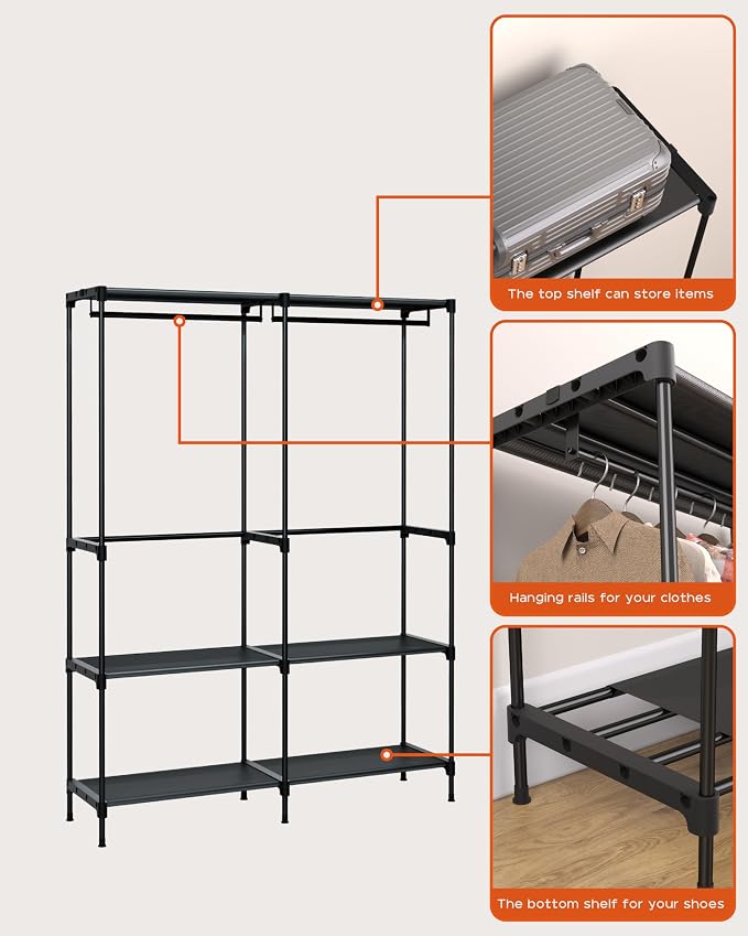 Clothes Rack, Portable Closet, 54.3 Inch Large Capacity Wardrobe Closet - Image 5
