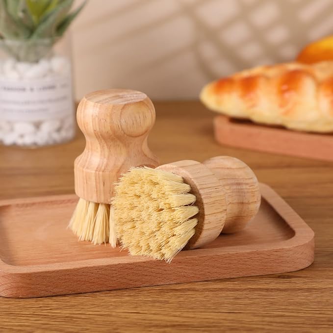 Nuenen 6 Packs Bamboo Dish Scrub Brushes Wooden Scrubbers Set Kitchen - Image 2