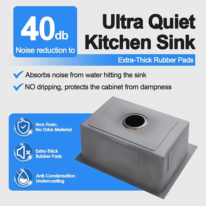 24x18x9 Inch Kitchen Sink, Handmade 304 Black Stainless Steel Single Bowl - Image 3