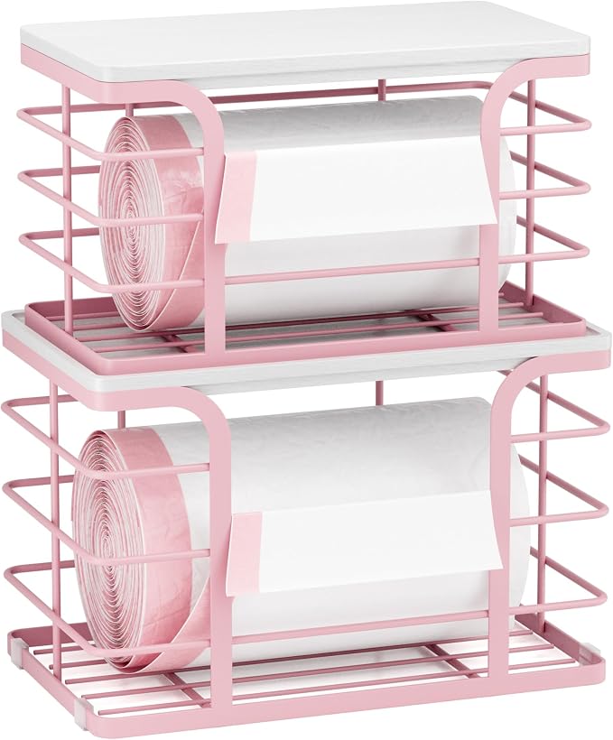 2 Pack Trash Bag Holder with Bamboo Top, Stackable Storage Bathroom Organizer by Stylstoreazy