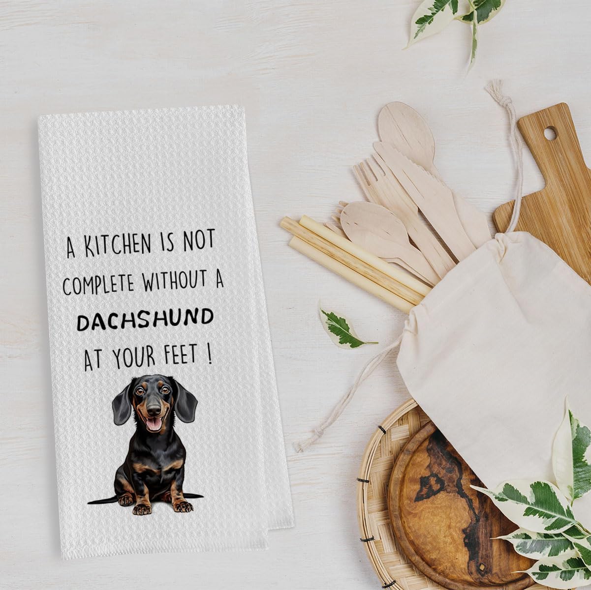 Funny Dachshund Dish Towels Set - Dachshund Gifts Waffle Weave Kitchen Towels, Wiener Dog Decorative Hand Tea Towels for Bathroom Kitchen, Wiener Dog Gifts for Women (16×24 Inches Set of 2)