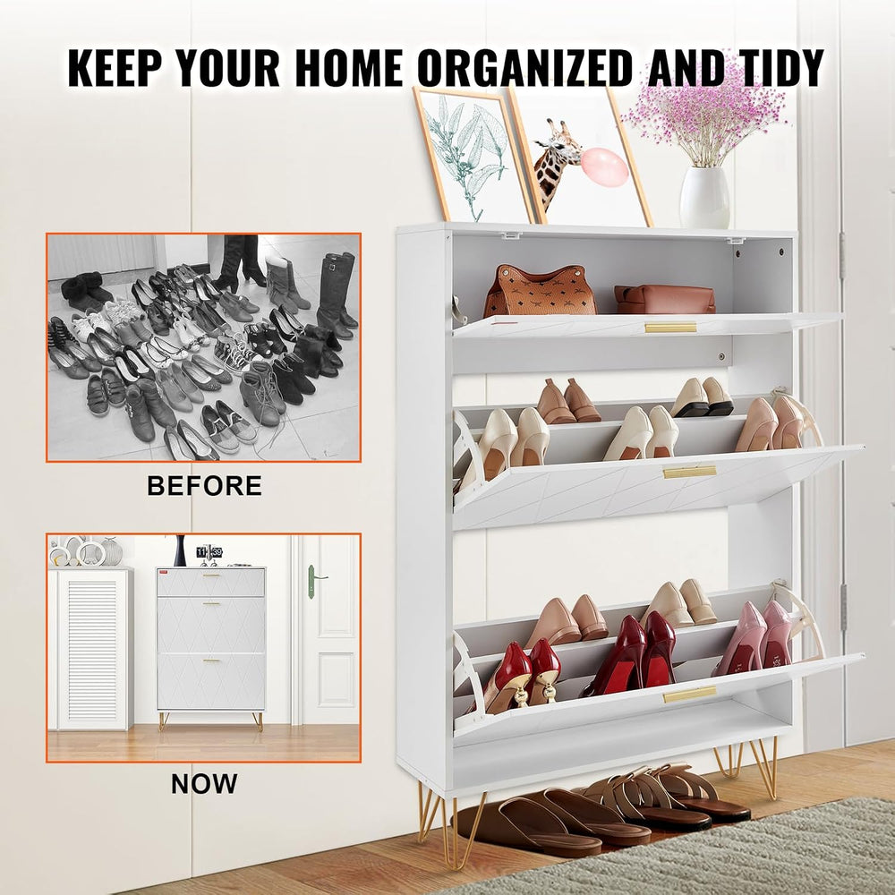 VEVOR Shoe Cabinet with 2 Flip Drawers, Modern Shoes Storage Cabinet with Sto...