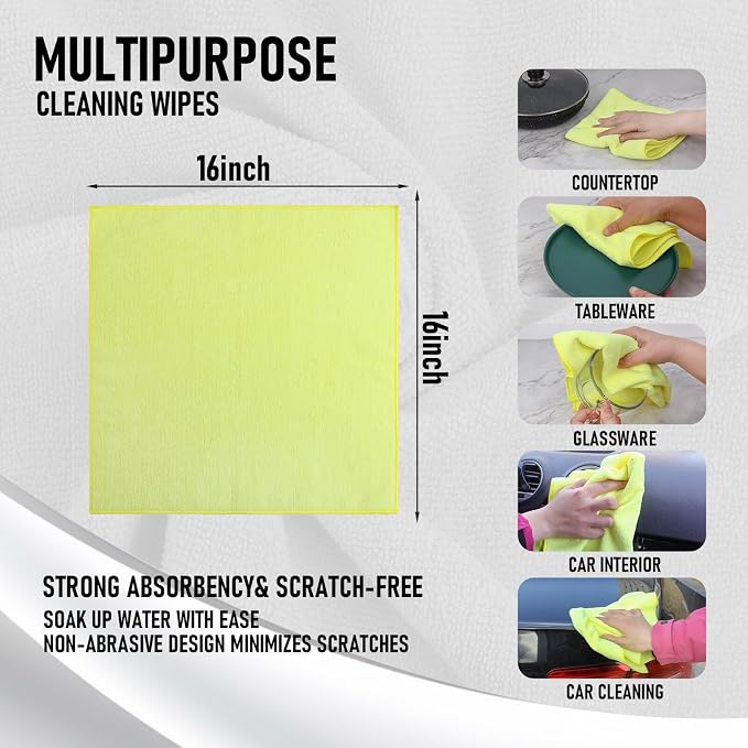 Tricol Clean Microfiber Cleaning Cloth, 12 Pack Ultra-Thick Cleaning Rags - Image 3