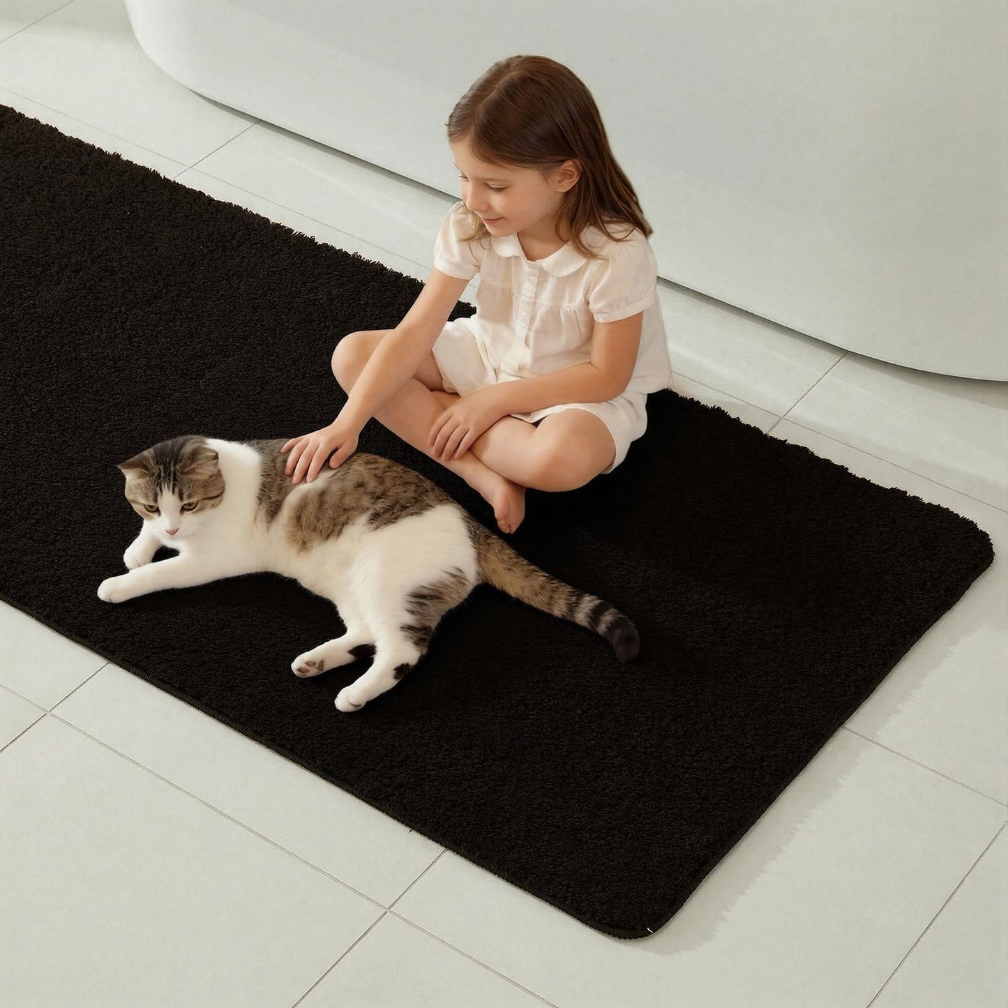 TYUU Black Bathroom Rug, Ultra Soft Bath Rugs Non Slip Washable, Super Absorbent Quick Dry Small Bath Mat with Rubber Backing for Bathroom Floor, Shower, or Sink, Black 16" x 24"