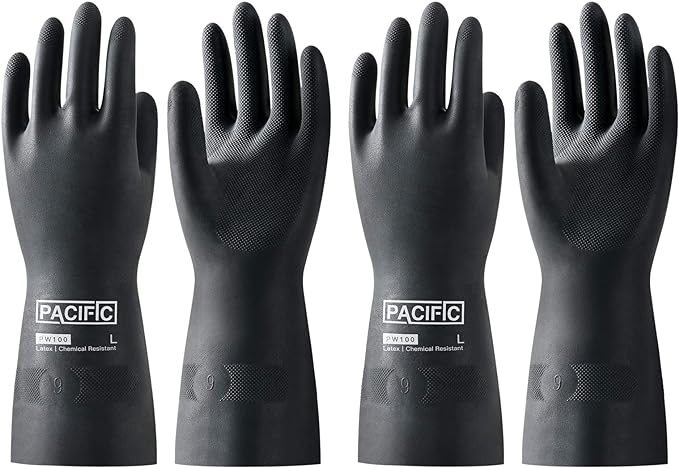 PACIFIC PPE 2 Pairs Chemical Resistant Gloves, Heavy Duty Industrial Rubber by PACIFICPPE