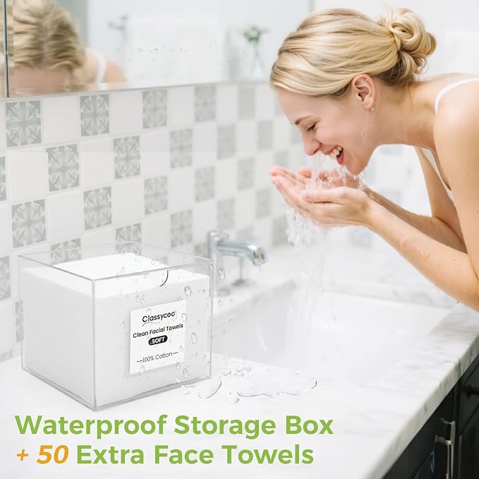 50 PCS Disposable Face Towel Holder, Acrylic Cosmetic Container - Image 2