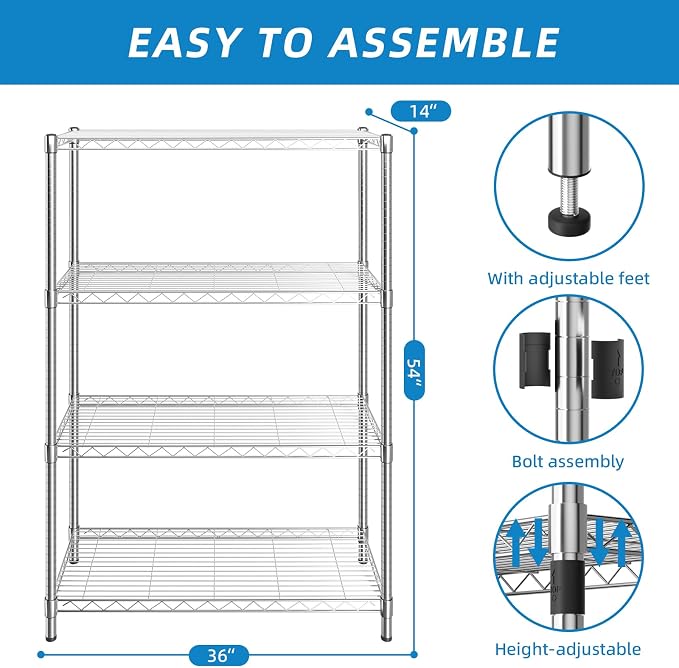 4-Shelf Adjustable Metal Shelf Wire Shelving Unit Storage Rack Display Shelf - Image 3