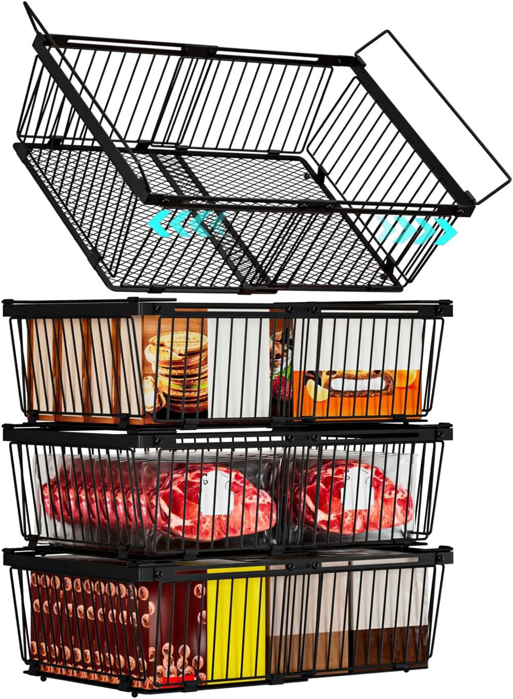 Large Freezer Organizer Bins for 10 to 20 Cu.Ft,Leak-Proof Bottom,4 Pack