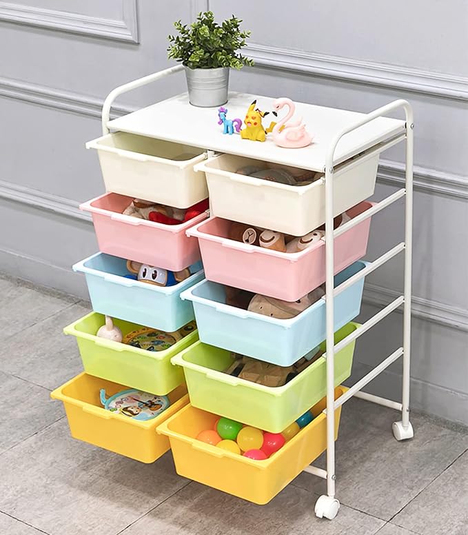 10 Drawers Rolling Storage Cart, Plastic Drawer Cart - Image 7
