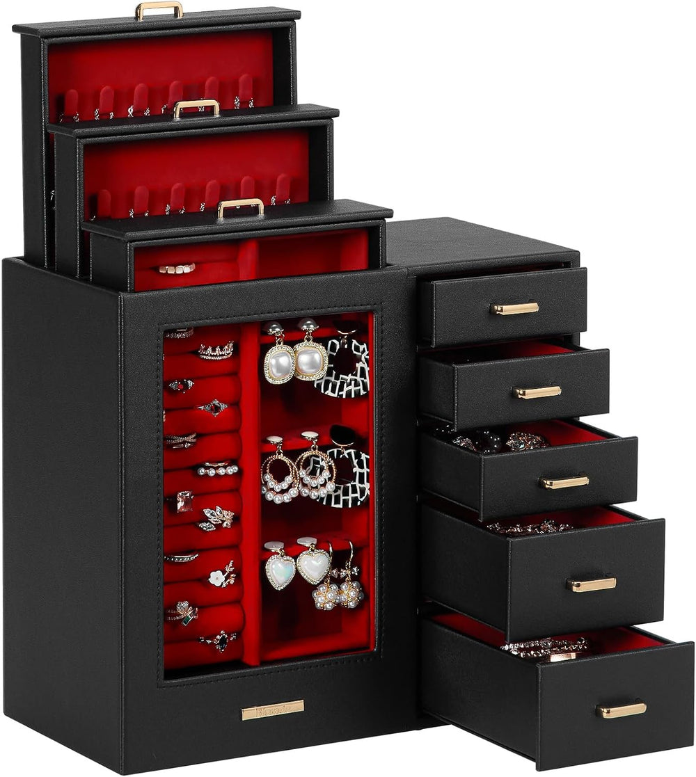 Homde Large Jewelry Box/Organizer/Case with Glass Window, Drawers for Necklac...