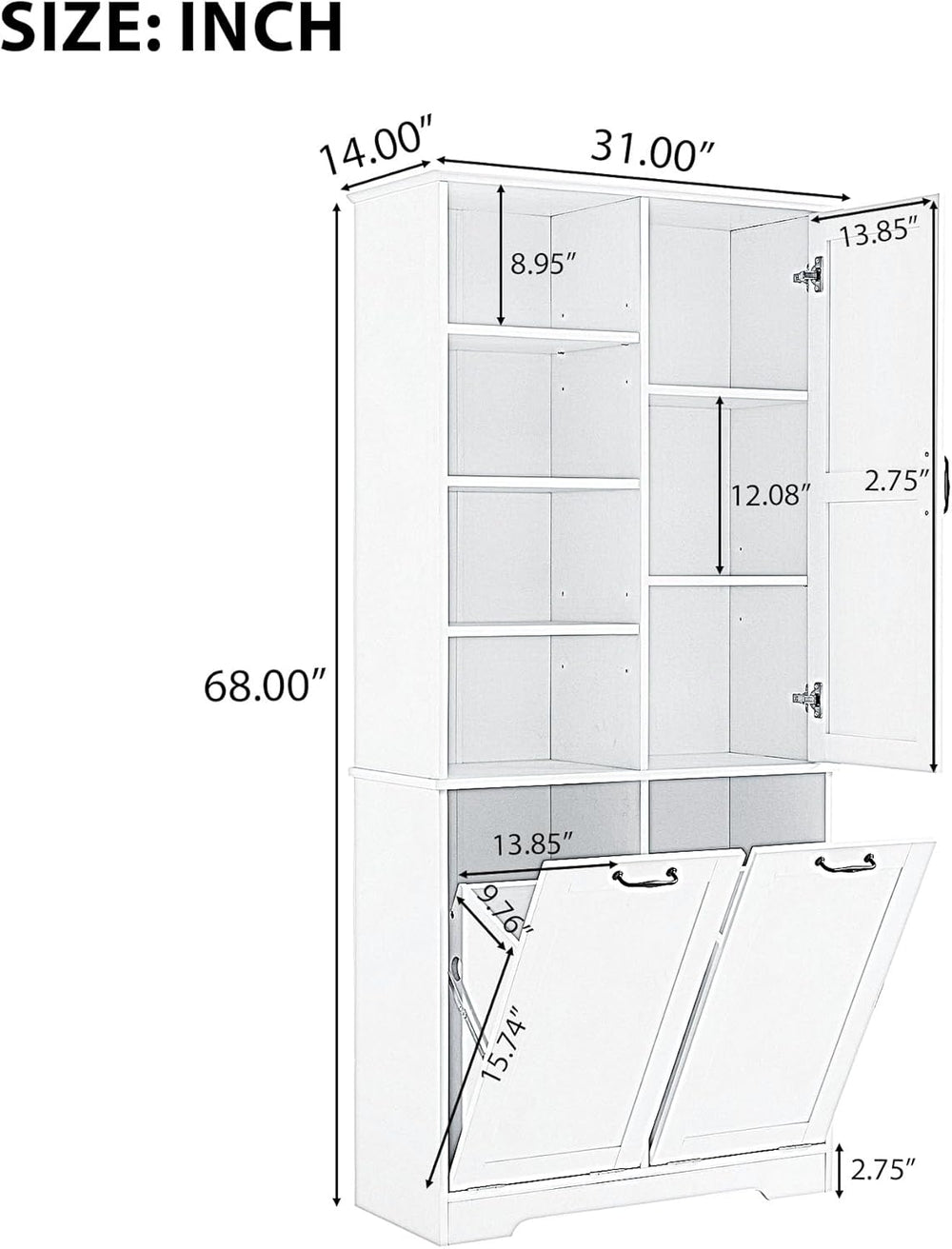 Tall Storage Cabinet, Bathroom Floor Freestanding Storage Cabinet with Doors,...