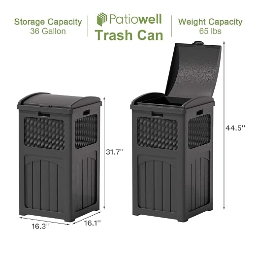 Patiowell 36 Gallon Outdoor Trash Can, Resin Outdoor Garbage Can - Image 6