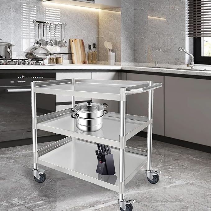 3-Shelf Stainless Steel Rolling Utility Cart - Image 2
