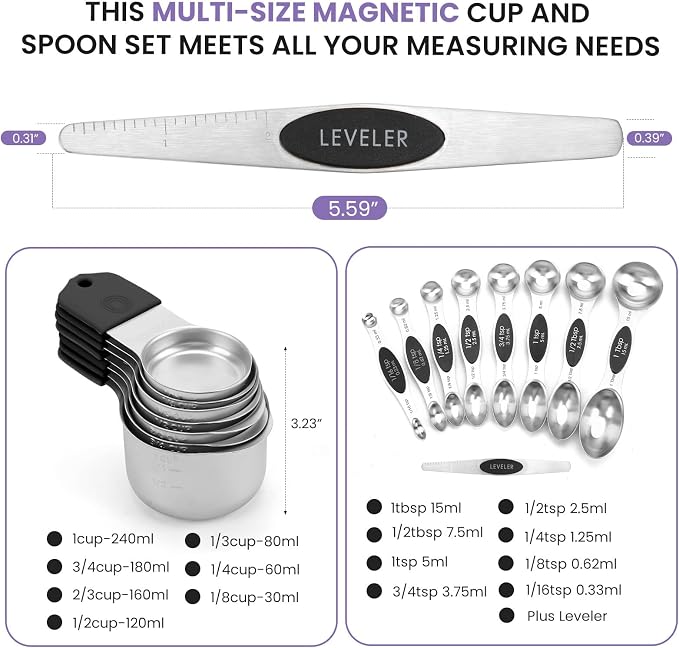 Magnetic Measuring Cups and Spoons Set-Heavy Duty 304 Stainless Steel，Double - Image 6