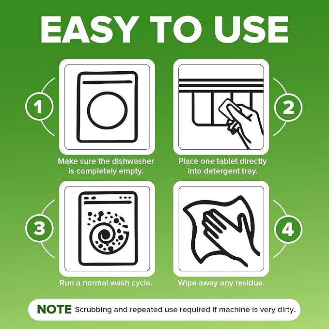 Heavy Duty Dishwasher Cleaner and Deodorizer Tablets, Deep Cleaning, Natural - Image 6