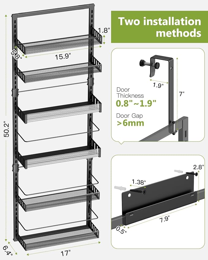 6-Tier Over the Door Pantry Organizer, 2 in 1 Large Door Spice Rack - Image 6