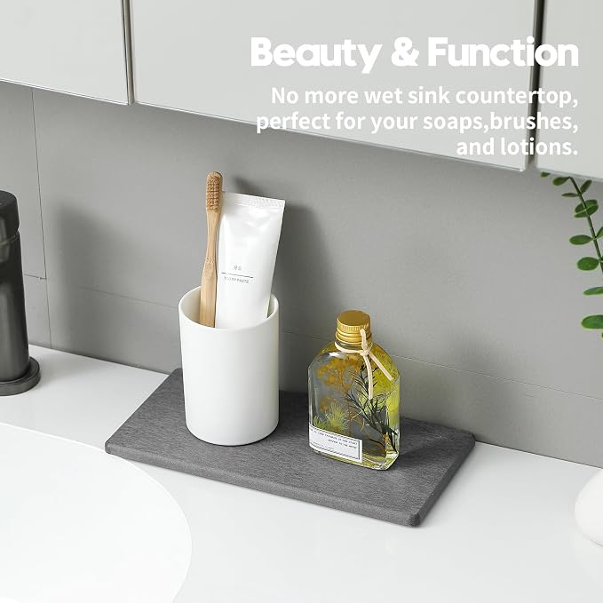 2PCS 10"x 5" Large Bathroom Sink Vanity Trays, Water Absorbing Diatomite Stone - Image 3