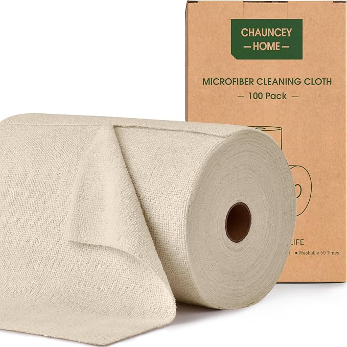 Roll of Microfiber Cleaning Cloth –100 Pack, Tear Away Microfiber Towels by CHAUNCEYHOME