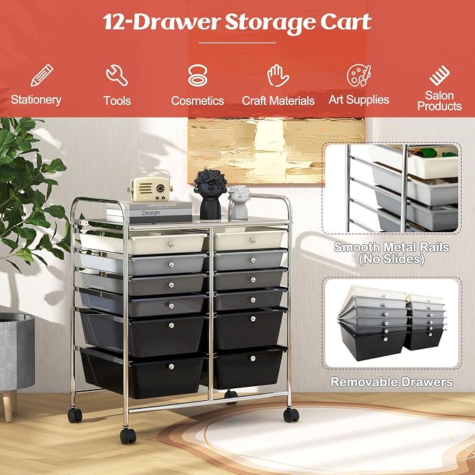 GOFLAME 12-Drawer Rolling Storage Cart, Mobile Utility Cart - Image 4