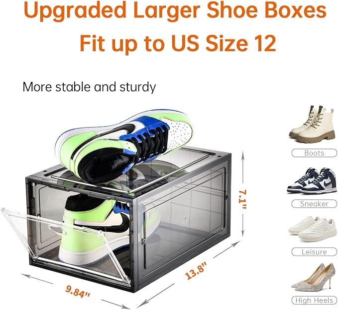 12 Pack Shoe Boxes Stackable, Upgraded Sturdy Shoe Storage Boxes - Image 7