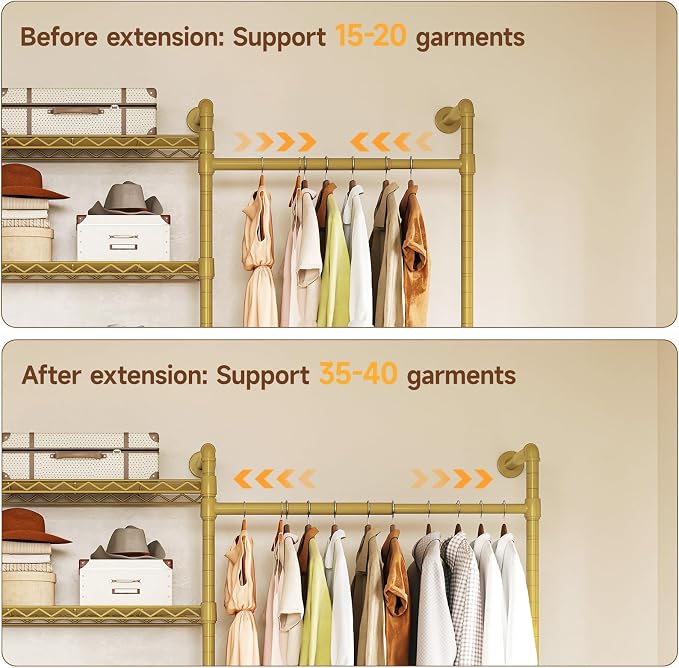 ONBRILL L4 Wall Mounted Industrial Pipe Clothing Rack, Closet Organizer System - Image 4