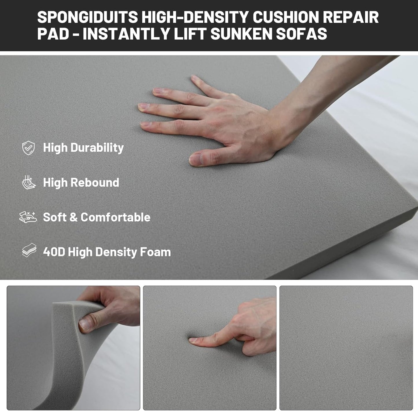 Couch Cushion Support for Sagging Seat, 20"x20"x2" 40D High Density Curved Foam Sofa Cushion Support, Under-Cushion Sag Repair,Grey Set of 3