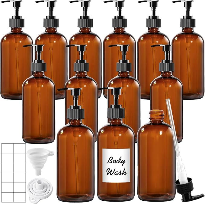 12 Pack Amber Glass Bottles 16oz by TBWIND