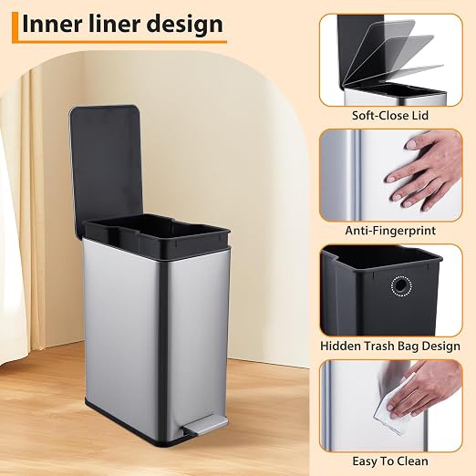 2.6 Gallon Kitchen Trash Can, Stainless Steel Garbage Can - Image 6