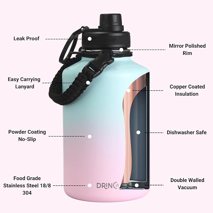 DRINCO Stainless Steel Water Bottle Spout Lid Vacuum Insulated Double Wall - Image 5