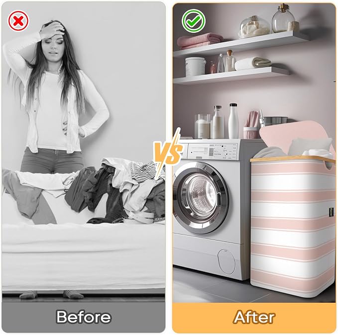 BALEINE Laundry Hamper with Lid, Tall Laundry Baskets with Bamboo Pull Handles - Image 7