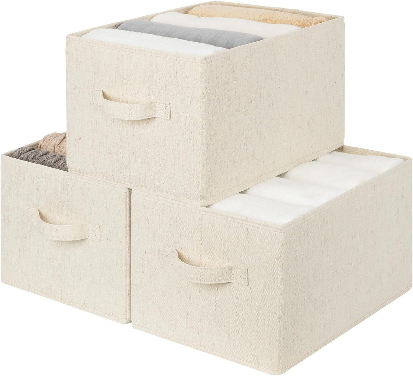 StorageWorks Closet Storage Bins, Beige (NaturWeave Fabric), Large, 3-Pack | Storage Baskets for Shelves, Fabric Closet Organization and Storage Basket, Organizer Bins for Clothes