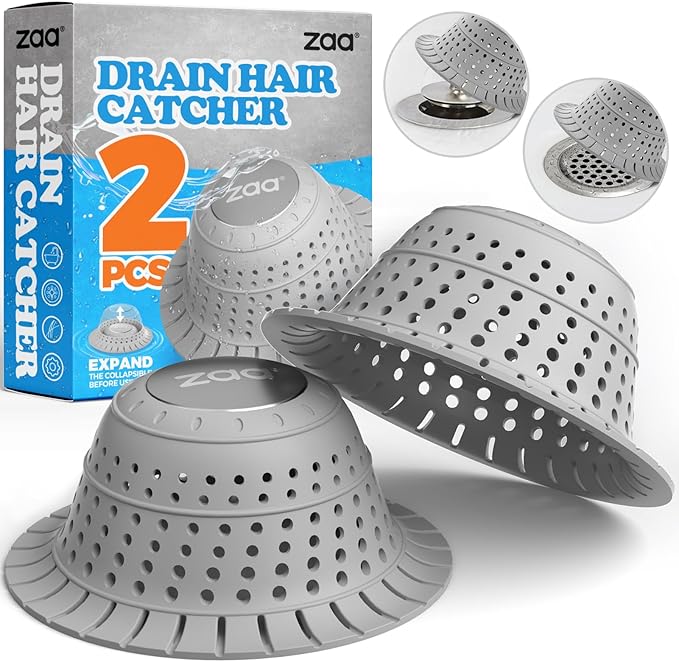 zaa Shower Drain Hair Catcher, 2 Pack Silicone Collapsible Bathtub Drain Cover by zaa
