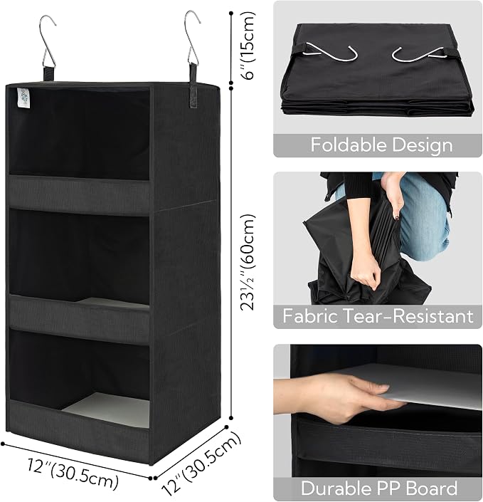 GRANNY SAYS 3-Shelf Hanging Closet Organizer, Collapsible Closet Hanging Shelves - Image 3
