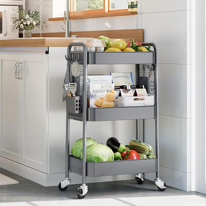 TOOLF 3 Tier Rolling Cart Storage Organizer, Metal Rolling Utility Cart - Image 8