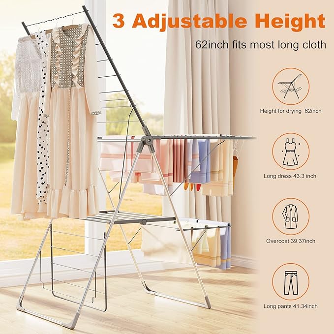 Bigzzia Clothes Drying Rack Foldable, 2-Level Large Laundry Drying Rack - Image 3