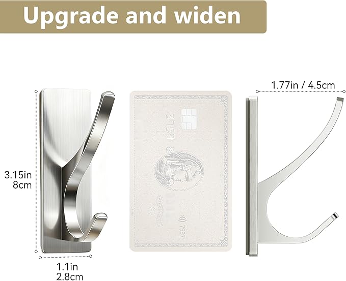 Self Adhesive Coat Hooks for Hanging: Heavy Duty Stainless Wall Hook for Towel - Image 3
