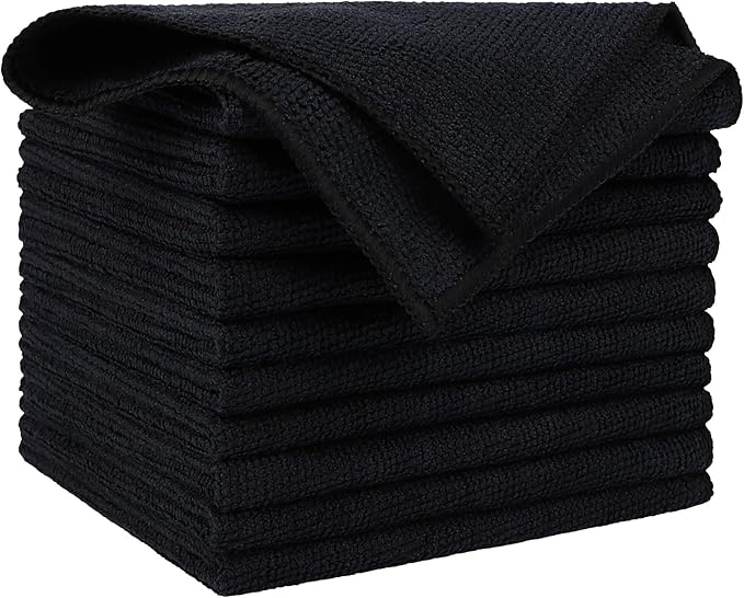 AIDEA Microfiber Cleaning Cloth Black 10PK, Microfiber Towels by AIDEAHOME