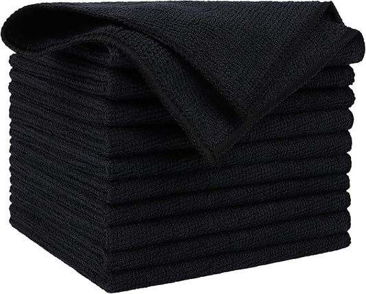 AIDEA Microfiber Cleaning Cloth Black 10PK, Microfiber Towels by AIDEAHOME