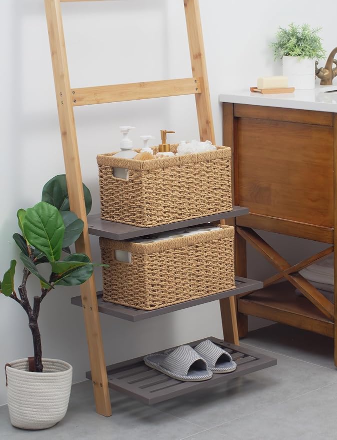 StorageWorks Round Paper Rope Storage Baskets, Rectangular Wicker Baskets - Image 7