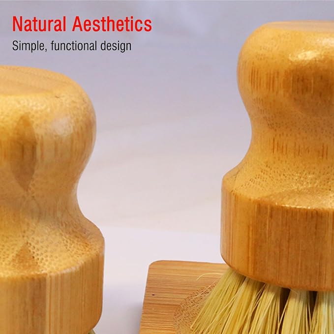Natural Bristle Dish Brush Set, 1 Wooden Dish Brush and 1 Bamboo Dish Brush - Image 4