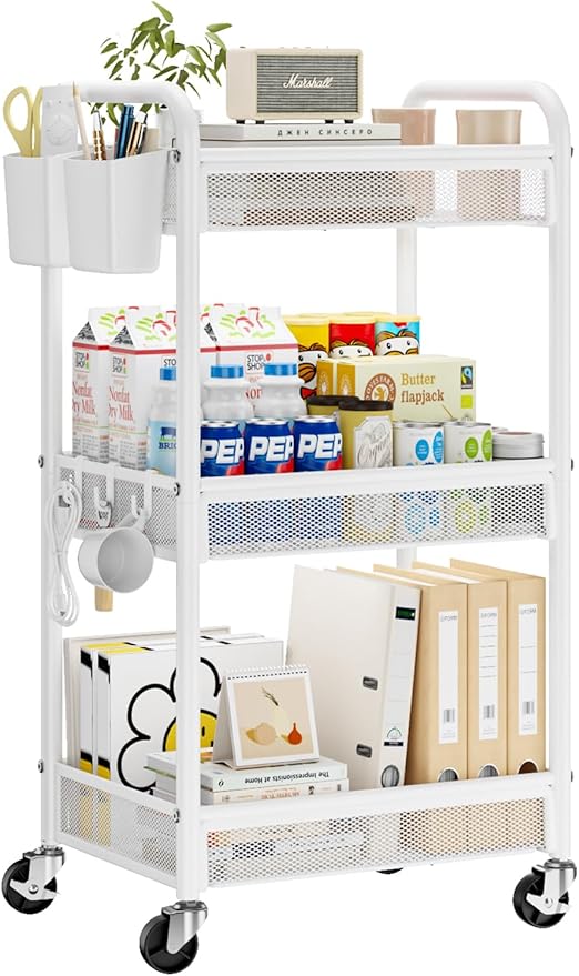 YASONIC 3 Tier Rolling Cart – Metal Utility Storage Cart by YASONIC