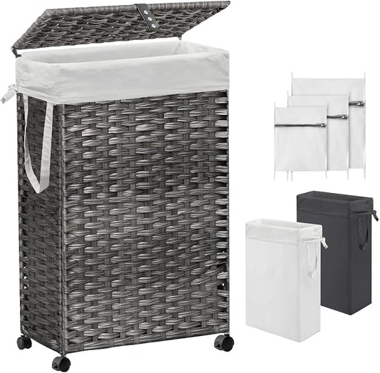 70L Slim Laundry Hamper with Lid & Wheels, Rolling Laundry Basket with 2 by Hiagnete