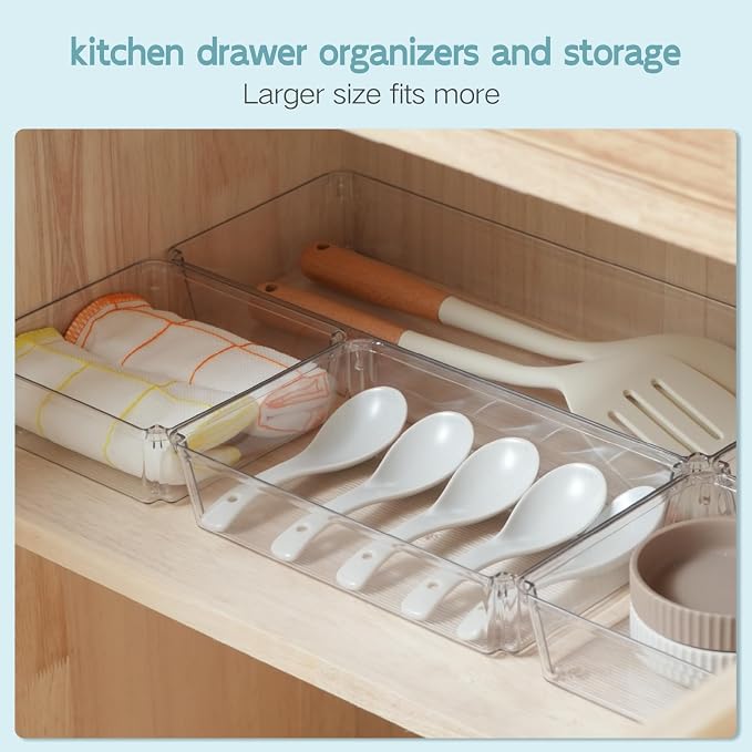 6 Pack Large Clear Plastic Drawer Organizer Trays, Desk Drawer Organizers and - Image 5
