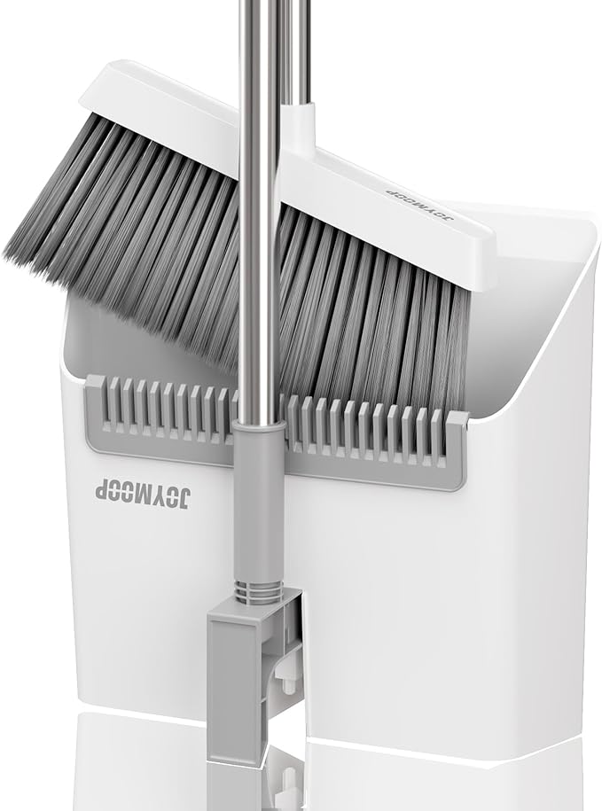 JOYMOOP White Broom and Dustpan Set, Upright Angle Design by JOYMOOP
