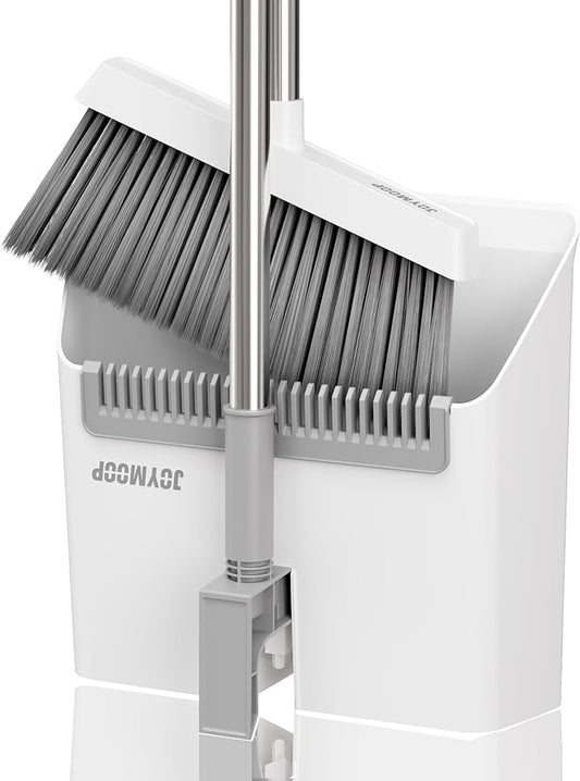 JOYMOOP White Broom and Dustpan Set, Upright Angle Design by JOYMOOP