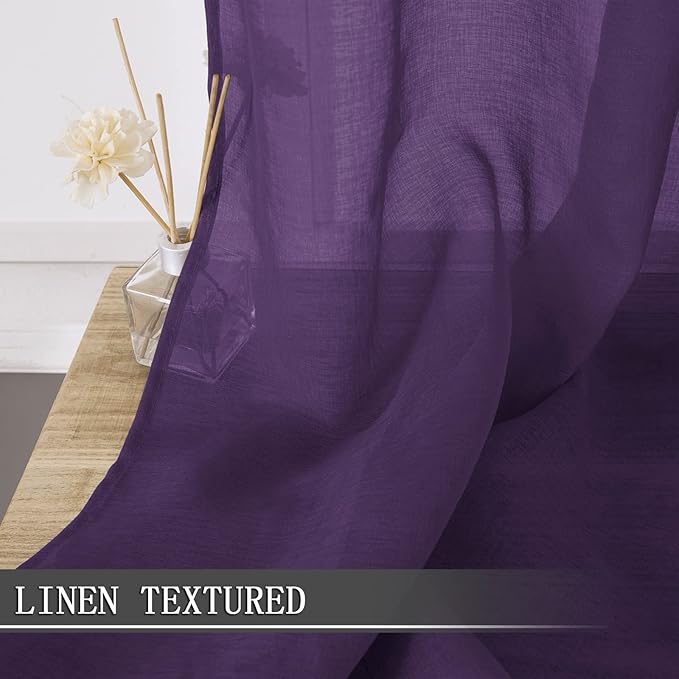 Tollpiz Short Sheer Tier Curtains Linen Textured Half Kitchen Curtain Sheers - Image 2