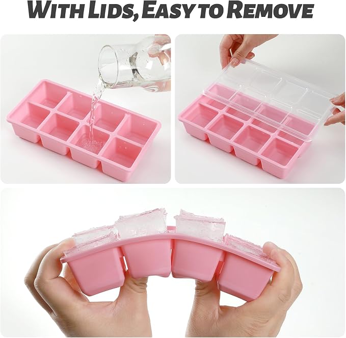 Large Ice Cube Trays, JRISBO 2 Pack Reusable Silicone Ice Cube Molds - Image 2